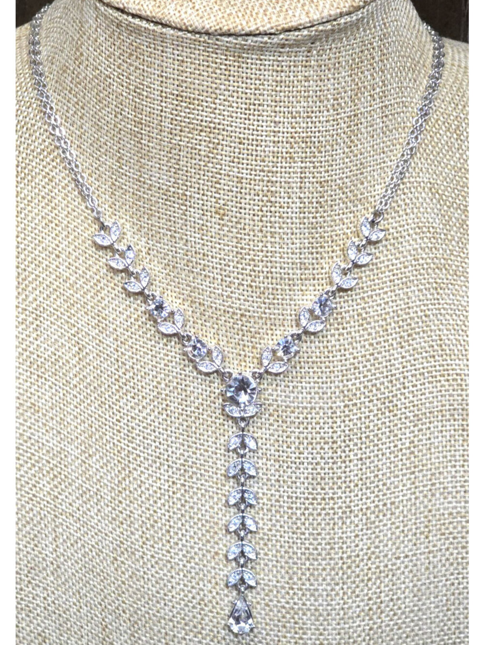 Naiper Y Drop Crystal Rhinestone Necklace Silver Tone